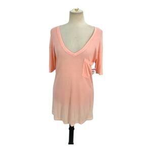 Go Couture Deep V-Neck Boyfriend Tee Pink Ombre Size Small NWOT $98 MSRP